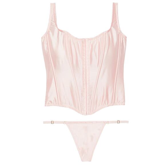 Victoria's Secret Other - Victoria's Secret Very Sexy Classic Silk Corset Set Purest Pink Medium DD NEW